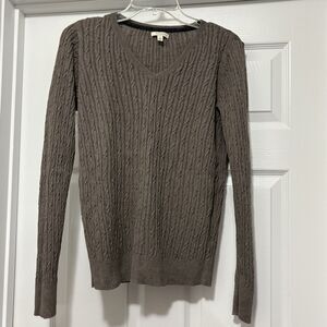 Sonoma Life & Style Womens S Brown Layered V Neck Breathable Cable Knit Sweater